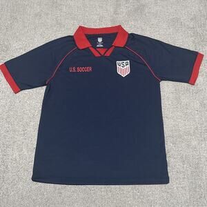Icon Sports USA Soccer polo shirt navy blue & red collar Size Small